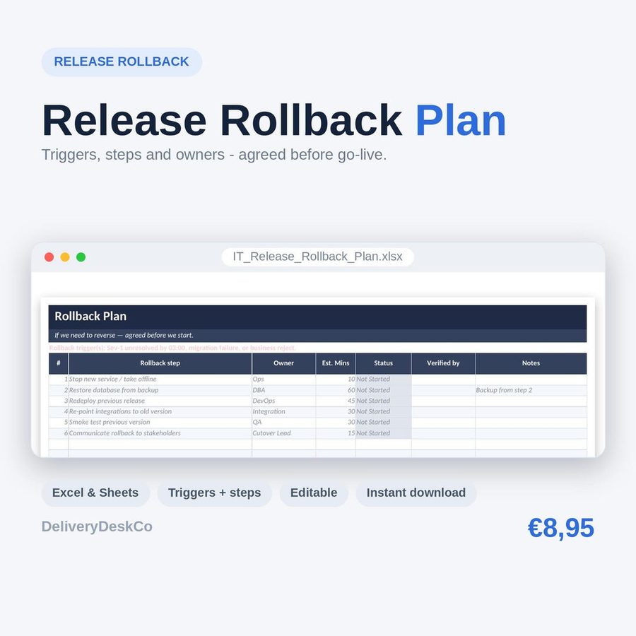 Modèle de plan de rollback (Excel) — Excel